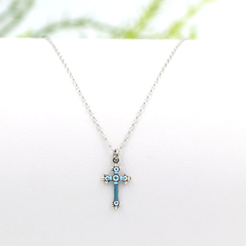 Firefly Petite Cross Necklace Aqua
