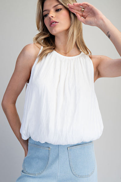 ee:some Solid Sleeveless Gathered Blouse in Off White