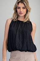 ee:some Solid Sleeveless Gathered Blouse in Black