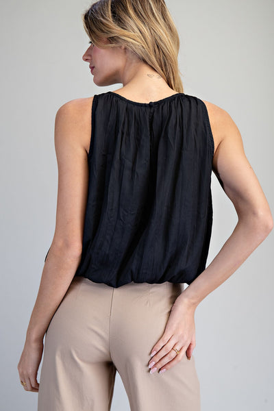 ee:some Solid Sleeveless Gathered Blouse in Black