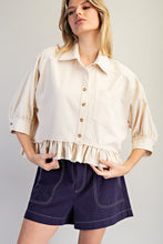 ee:some Button Down Half Sleeve Ruffle Hem Shirt in Bone