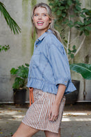 ee:some Ruffled Hem Button Down Denim Top