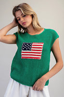 ee:some Stars & Stripes Knit Cap Sleeve Top in Kelly Green