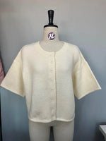 Button Up Short Sleeve Knit Cardigan in Cream
