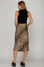 She + Sky Leopard Print Satin Midi Skirt