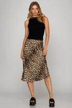 She + Sky Leopard Print Satin Midi Skirt