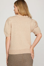 She + Sky Short Sleeve Ruffled Sleeve Sweater  in Taupe
