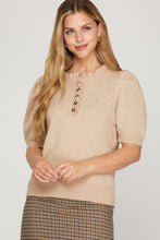 She + Sky Short Sleeve Ruffled Sleeve Sweater  in Taupe