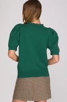 She + Sky Short Sleeve Ruffled Sleeve Sweater  in Sea Green