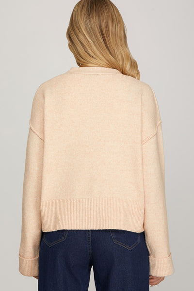 She + Sky Long Sleeve Button Down Sweater Cardigan in Red Oatmeal