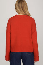 She + Sky Long Sleeve Button Down Sweater Cardigan in Red