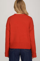 She + Sky Long Sleeve Button Down Sweater Cardigan in Red