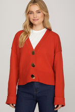 She + Sky Long Sleeve Button Down Sweater Cardigan in Red