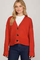 She + Sky Long Sleeve Button Down Sweater Cardigan in Red