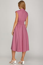She & Sky DROP SHOULDER SMOCKED WAIST MIDI DRESS IN MAUVE PINK