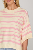 She + Sky Pink & White Striped Sweater Top
