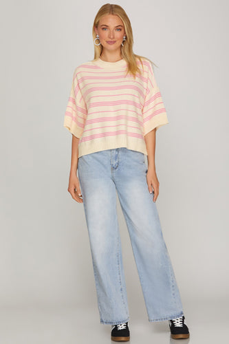 She + Sky Pink & White Striped Sweater Top