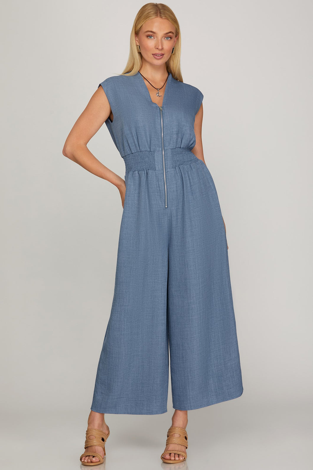 She & Sky Front Zip Jumpsuit with Pockets