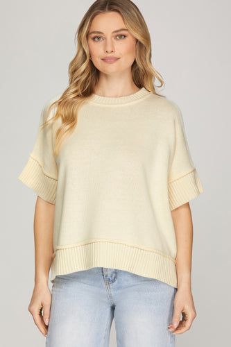 She + Sky Half Sleeve Sweater Top in Cream