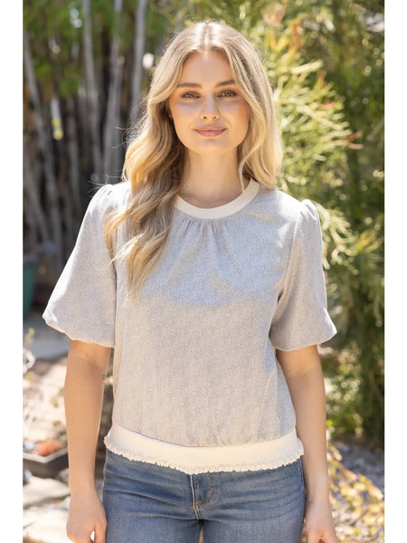 Voy Ribbed Knit Band Solid Faux Leather Top in Cream