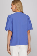 She + Sky Puff Sleeve Top in Cobalt Blue