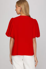 She + Sky Puff Sleeve Top in Red