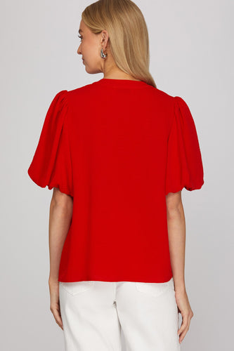 She + Sky Puff Sleeve Top in Red