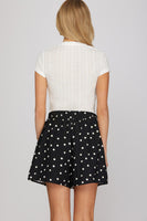 She + Sky WOVEN POLKA DOT PRINT SHORTS WITH POCKETS