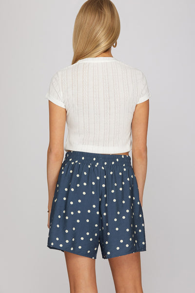 She + Sky WOVEN POLKA DOT PRINT SHORTS WITH POCKETS