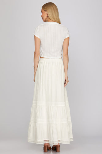 She + Sky Tiered Lace Maxi Skirt in Off White