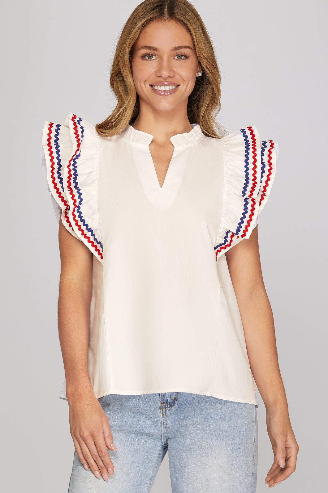 She + Sky Ruffle Sleeve Top