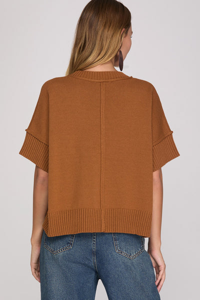 She + Sky Drop Half Sleeve Sweater Top in Caramel