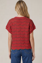 She + Sky Short Sleeve Scallop Sweater in Red