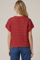 She + Sky Short Sleeve Scallop Sweater in Red