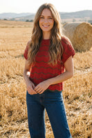 She + Sky Short Sleeve Scallop Sweater in Red