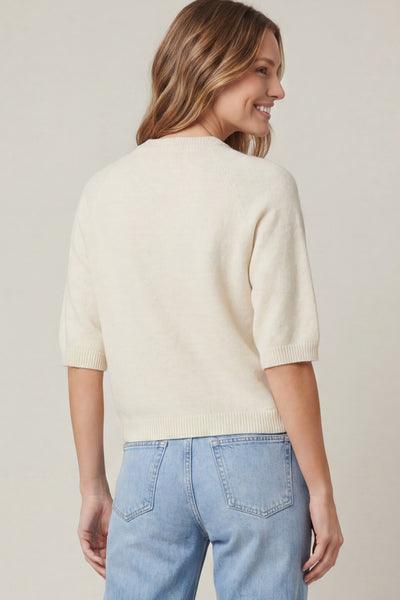 She + Sky Short Sleeve Sweater Top in Ecru