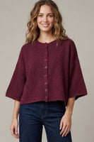 She + Sky Half Sleeve Button down Sweater in Wine