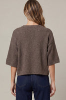 She + Sky Half Sleeve Button down Sweater in Brown