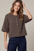 She + Sky Half Sleeve Button down Sweater in Brown