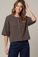 She + Sky Half Sleeve Button down Sweater in Brown