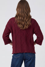 She + Sky 3/4 Sleeve Cable Knit Sweater Top in Wine