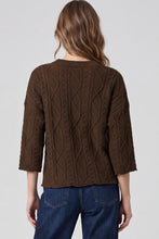 She + Sky 3/4 Sleeve Cable Knit Sweater Top in Brown