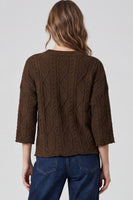 She + Sky 3/4 Sleeve Cable Knit Sweater Top in Brown