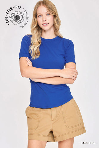 Umgee Second-Skin Crew Neck Tee in Sapphire