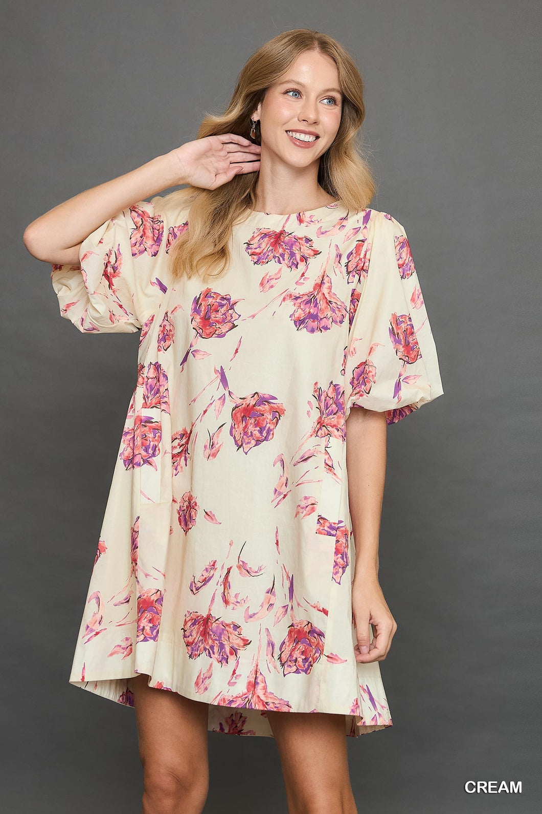 Umgee Floral Print Puff Sleeved Dress Umgee Floral Print Puff Sleeved Dress