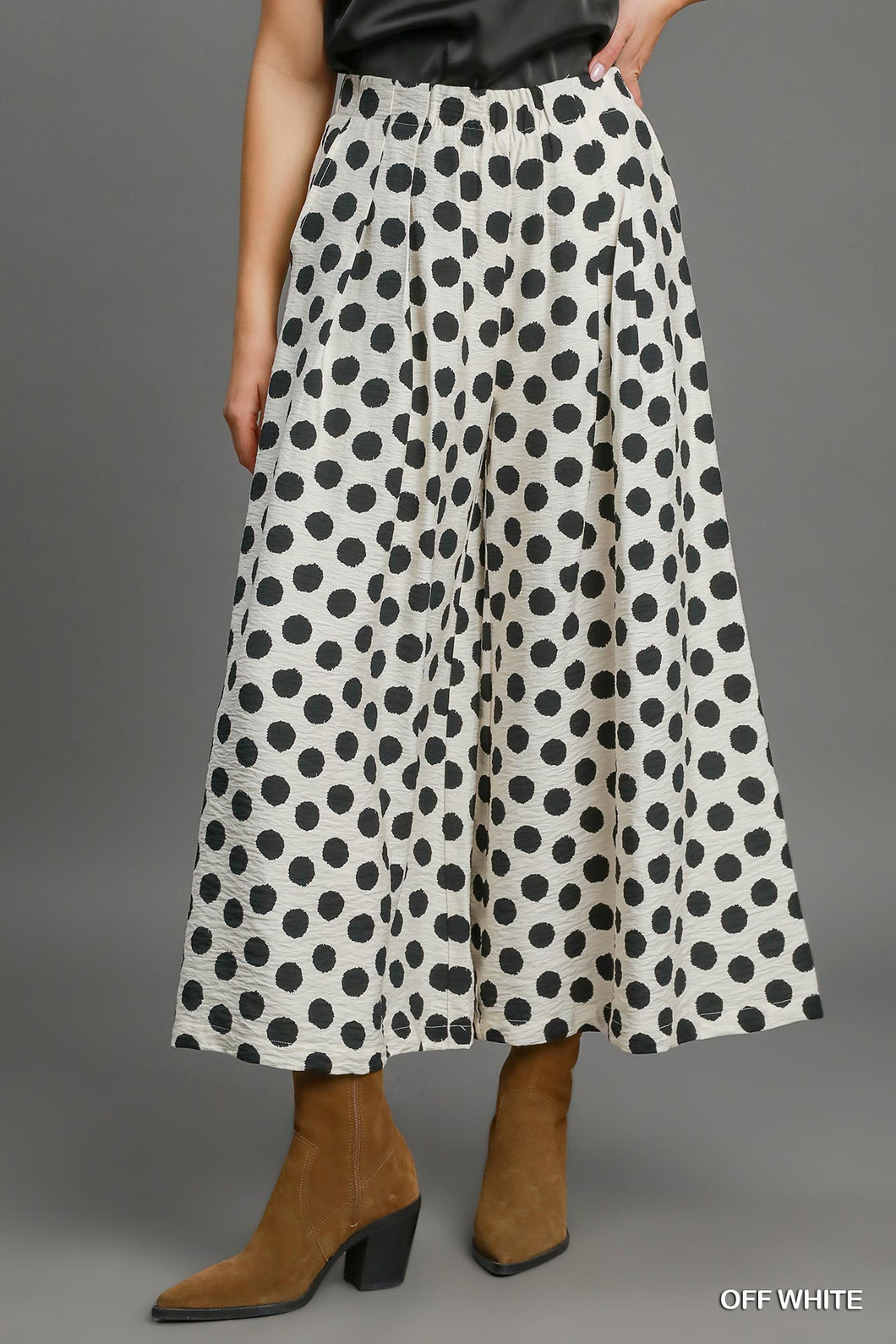 Umgee Playful Polka Wide Leg Pants in White with Black
