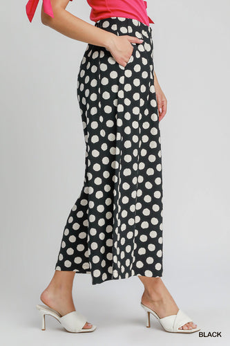 Umgee Playful Polka Wide Leg Pants in Black with White