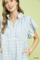 Umgee Striped Flutter Sleeve Babydoll Dress