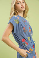 Umgee Embroidered Floral Mini Dress with Waist Tie