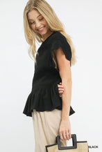 Umgee Linen Blend Smocked Peplum Top in Black